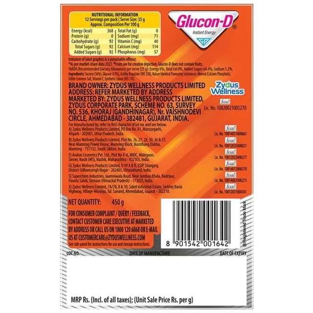 Glucon-D Instant Energy Health Drink - Tangy Orange, 450 g Refill-3.webp
